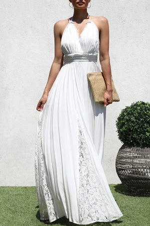 DD3563, V NECK MAXI WOVEN DRESS WITH LACE DETAIL