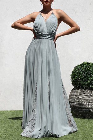 DD3563, V NECK MAXI WOVEN DRESS WITH LACE DETAIL