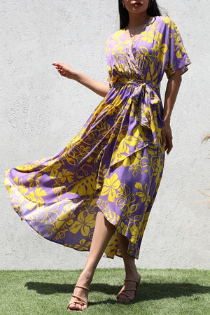 DD6379, PRINTED V NECK WOVEN DRESS