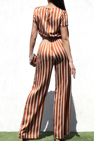 DD1176, STRIPED WOVEN JUMPSUIT WITH WAIST BK ELASTIC