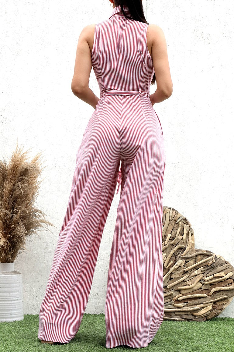 DD6409, PRINTED BUTTON DOWN JUMPSUIT