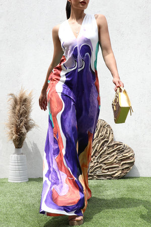 DD8480, PRINTED LOOSE FIT KNIT JUMPSUIT
