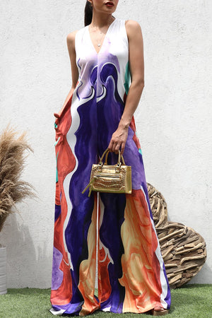 DD8480, PRINTED LOOSE FIT KNIT JUMPSUIT