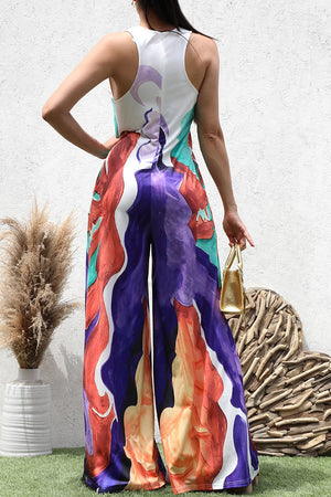 DD8480, PRINTED LOOSE FIT KNIT JUMPSUIT