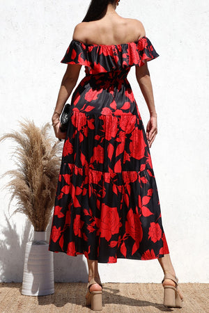 DD5134, PRINTED OFF SHOULDER LONG DRESS