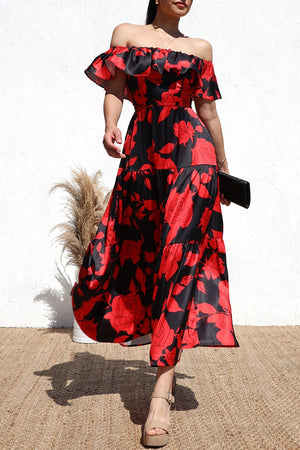 DD5134, PRINTED OFF SHOULDER LONG DRESS