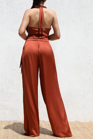 DD5174, LOOSE FIT WRAP TOP AND SATIN PANT SET