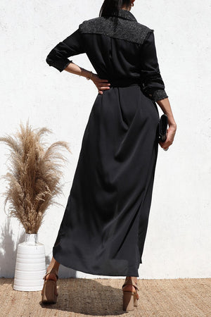 DD5141, BUTTON DOWN SATIN LONG DRESS