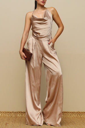 DD5182, LOOSE FIT SATIN TOP AND PANT SET