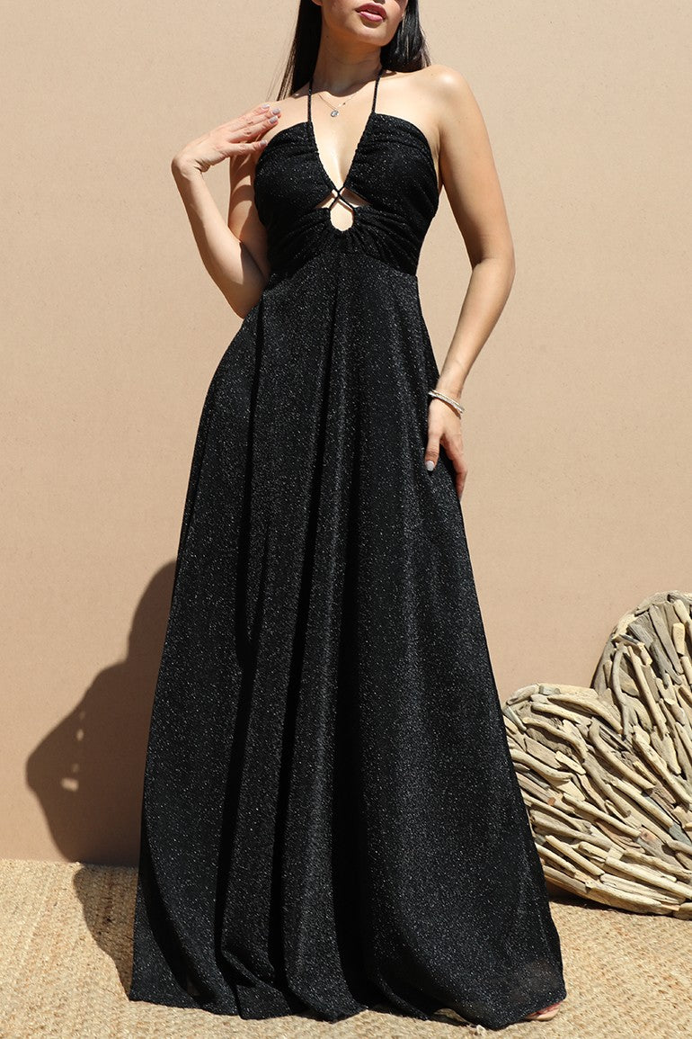 DD6469, CUT OUT LUREX KNIT MAXI DRESS