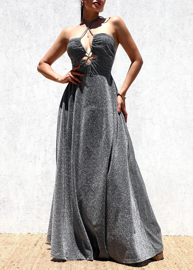 DD6469, CUT OUT LUREX KNIT MAXI DRESS