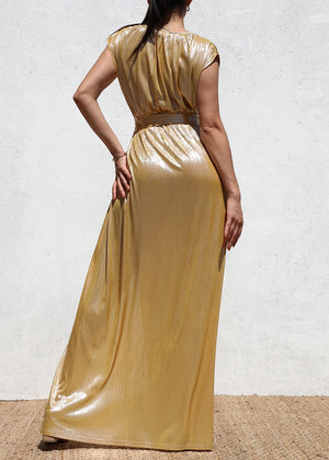 DD5124, METALLIC V NECK MAXI DRESS