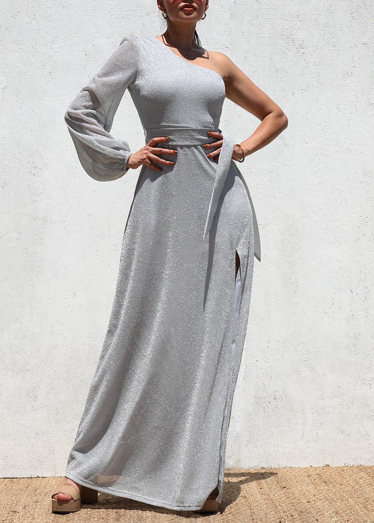 DD6515, ONE SHOULDER LUREX KNIT MAXI DRESS