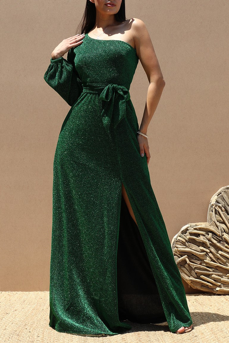 DD6515, ONE SHOULDER LUREX KNIT MAXI DRESS