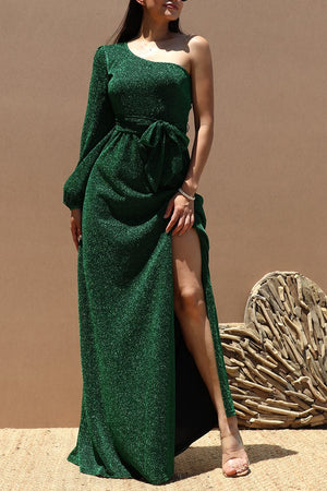 DD6515, ONE SHOULDER LUREX KNIT MAXI DRESS