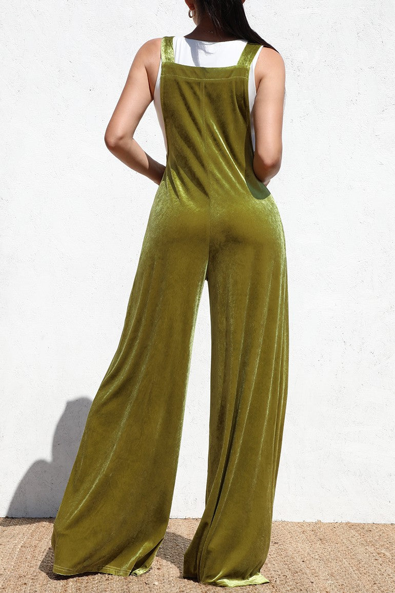 DD6419, SQUARE NECK VELVET JUMPSUIT