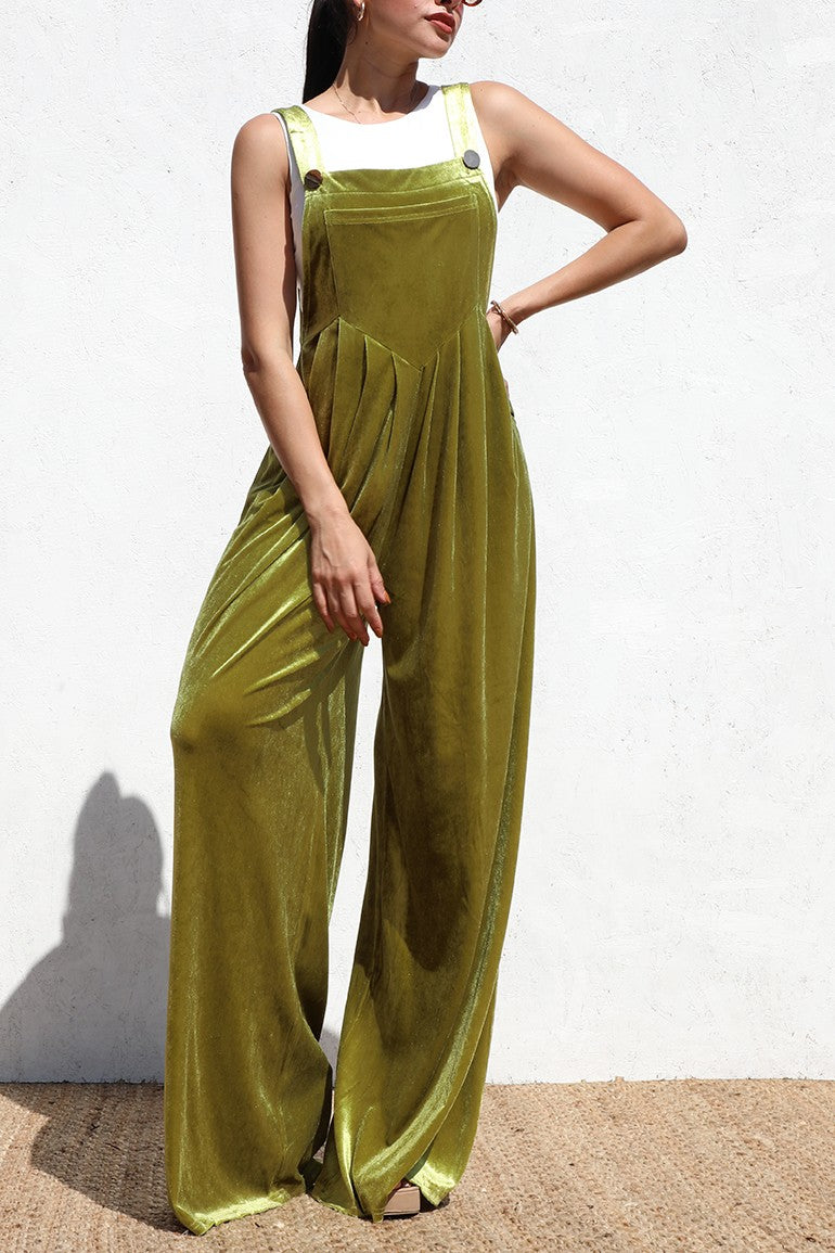 DD6419, SQUARE NECK VELVET JUMPSUIT