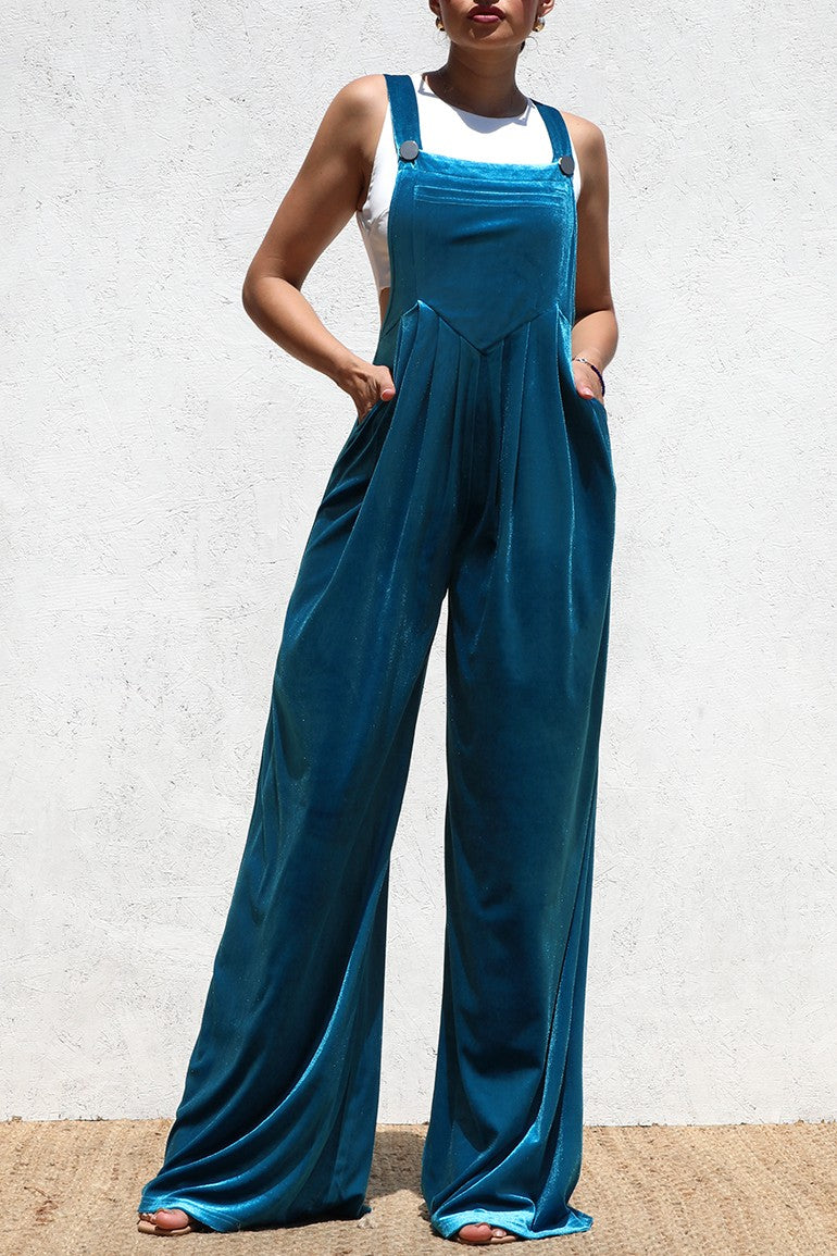 DD6419, SQUARE NECK VELVET JUMPSUIT