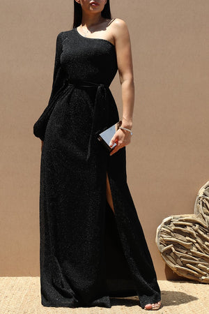 DD6515, ONE SHOULDER LUREX KNIT MAXI DRESS