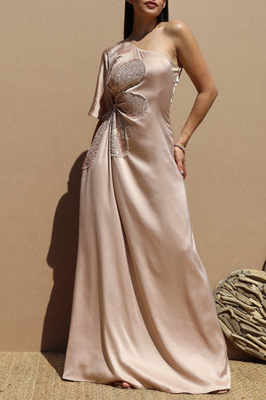 DD6522, ONE SHOULDER SATIN MAXI DRESS