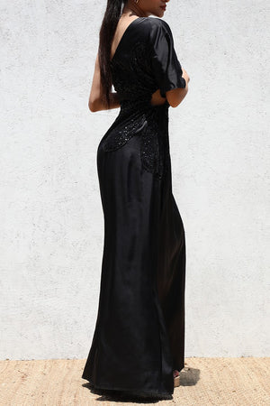 DD6522, ONE SHOULDER SATIN MAXI DRESS