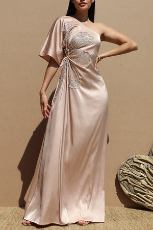 DD6522, ONE SHOULDER SATIN MAXI DRESS