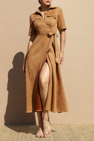 DD7679, SUEDE WRAP MIDI DRESS
