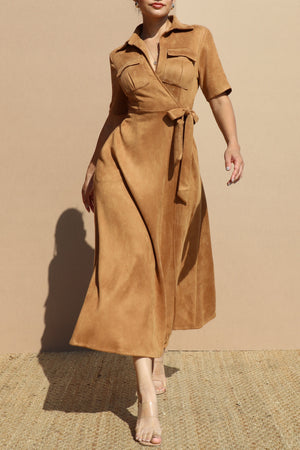 DD7679, SUEDE WRAP MIDI DRESS