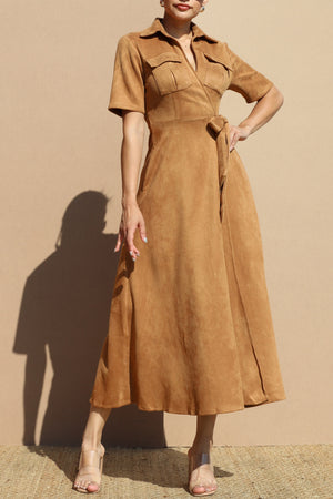 DD7679, SUEDE WRAP MIDI DRESS