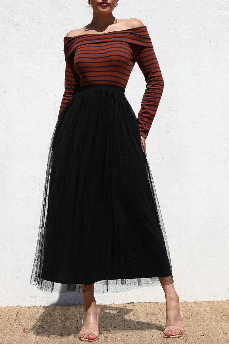 DD6479, OFF SHOULDER KNIT LONG DRESS