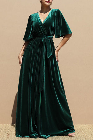 DD6516, BELL SLEEVES VELVET MAXI DRESS
