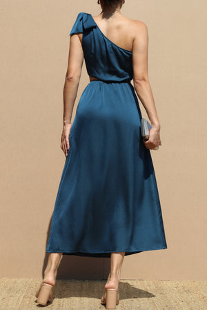 DD5154, ONE SHOULDER SATIN MIDI DRESS