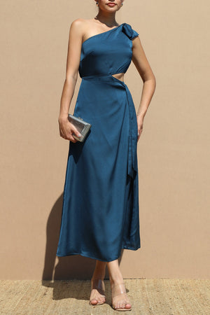 DD5154, One Shoulder Satin Midi Dress