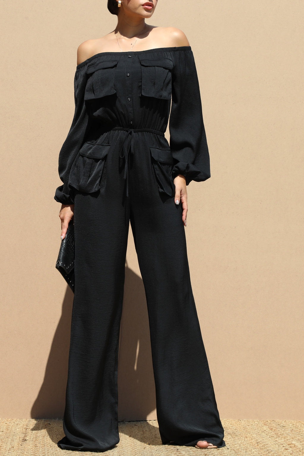 DD1775, OFF SHOULDER SATIN JUMPSUIT