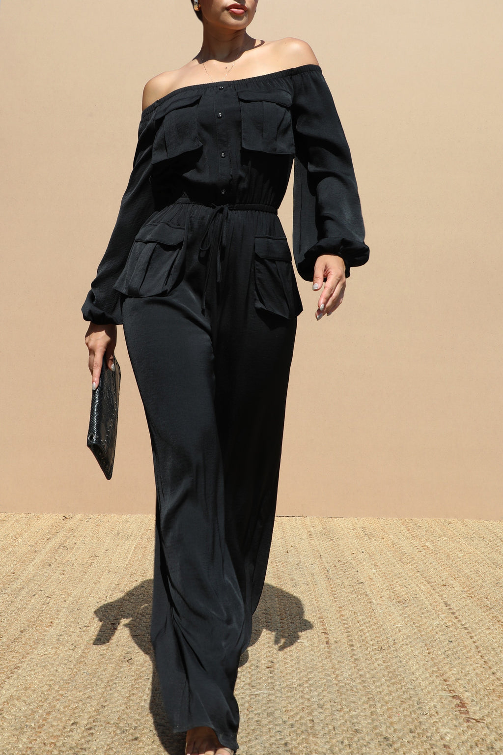 DD1775, OFF SHOULDER SATIN JUMPSUIT