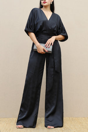 DD3798, V NECK SATIN JUMPSUIT