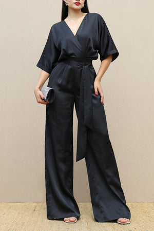 DD3798, V NECK SATIN JUMPSUIT