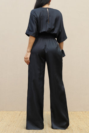 DD3798, V NECK SATIN JUMPSUIT