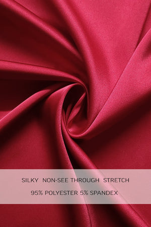 DD7858, RUCHED V NECK SATIN MIDI DRESS