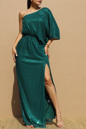 DD6544, SEQUINS ONE SHOULDER MAXI DRESS