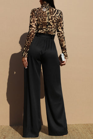 DD7741, LEOPARD MESH TOP WOVEN JUMPSUIT