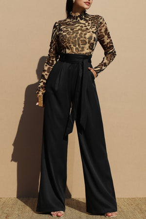 DD7741, LEOPARD MESH TOP WOVEN JUMPSUIT