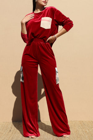 DD6659, VELVET TOP AND PANT SET