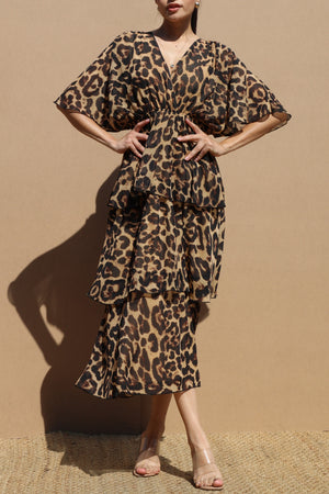 DD7779, Leopard Tiered Mini Dress