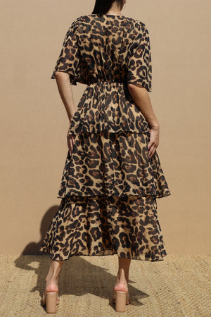 DD7779, Leopard Tiered Mini Dress