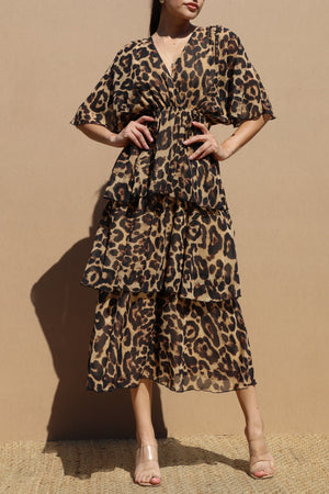 DD7779, Leopard Tiered Mini Dress