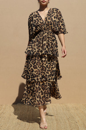 DD7779, Leopard Tiered Mini Dress