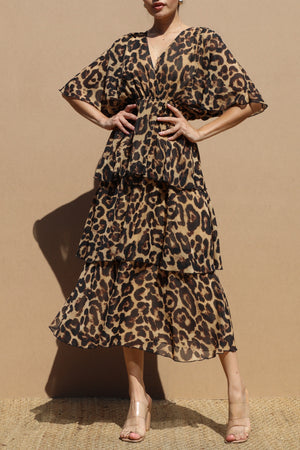 DD7779, Leopard Tiered Mini Dress