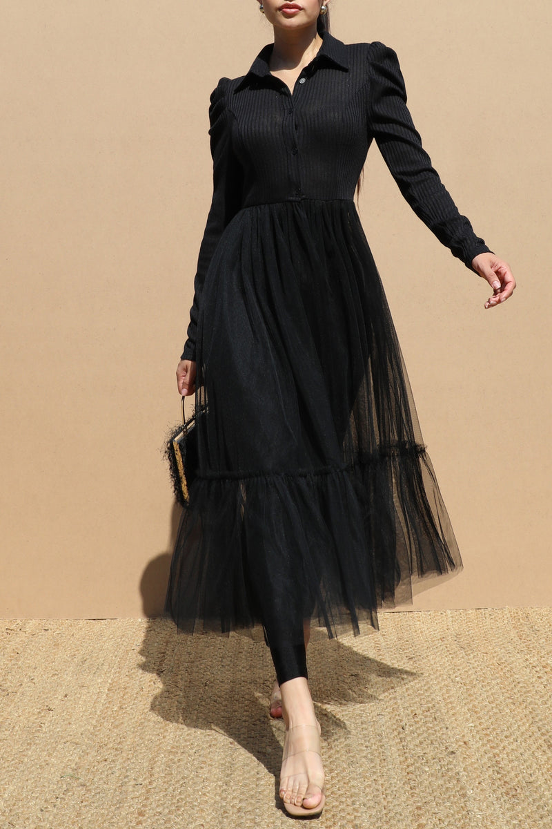 DD6626, PUFF SLEEVE KNIT LONG DRESS