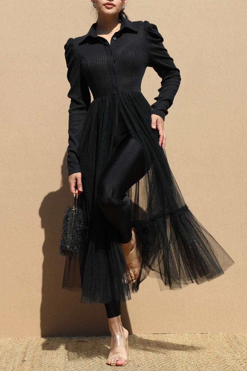 DD6626, PUFF SLEEVE KNIT LONG DRESS